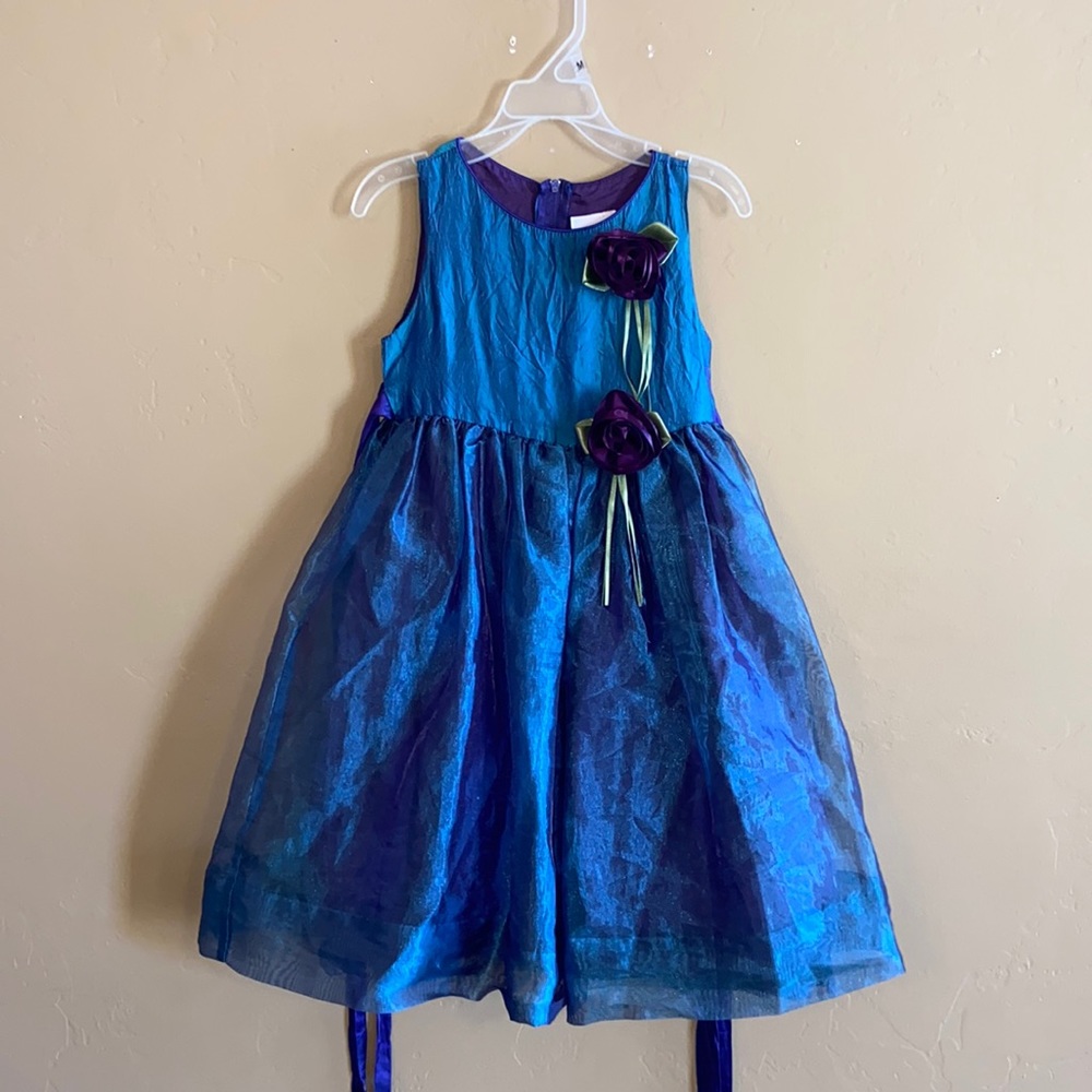 Little Miss girls dress size 6 blue purple polyester